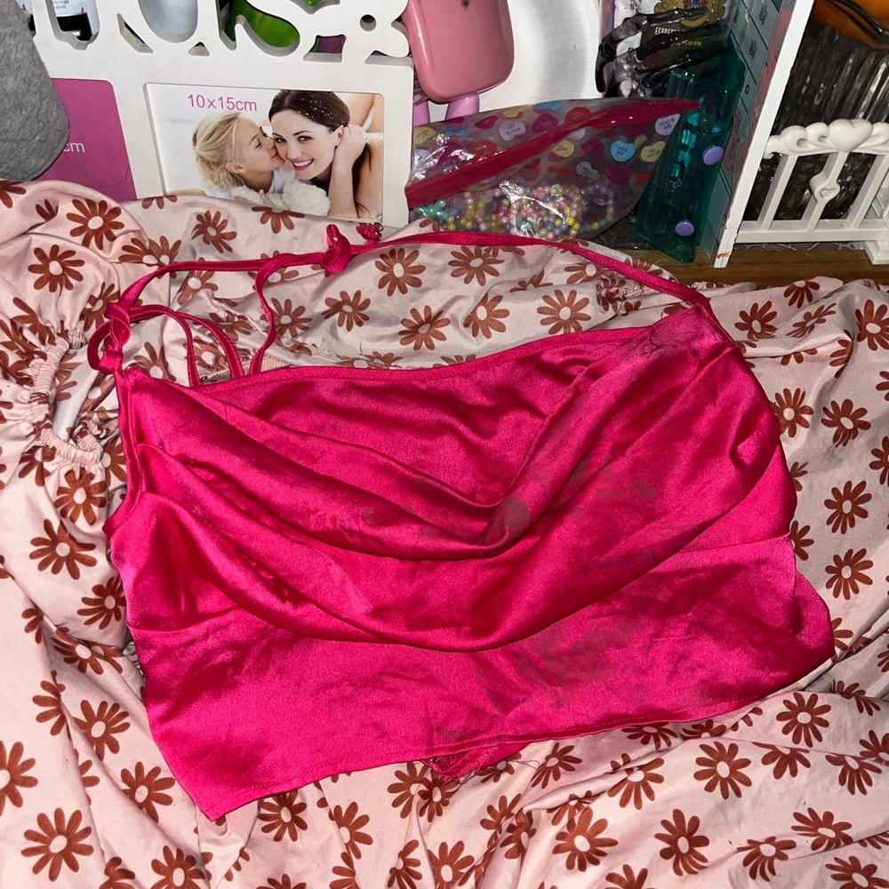 SHEIN Hot Pink Satin Crop Top